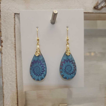 Blue Iridescent Swirl Teardrop Earrings