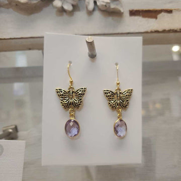 Gold Butterfly Ameythyst Earrings