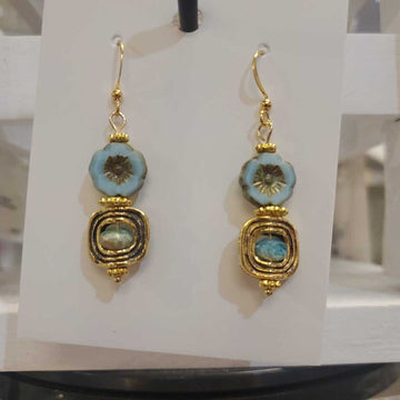 Gold Blue Picasso Square Earrings