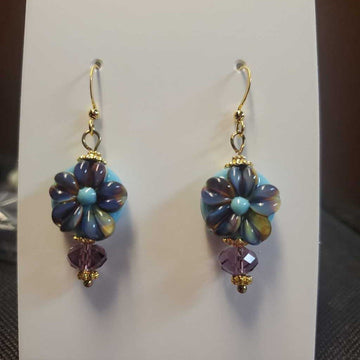 Blue Flower Lampwork Earrings
