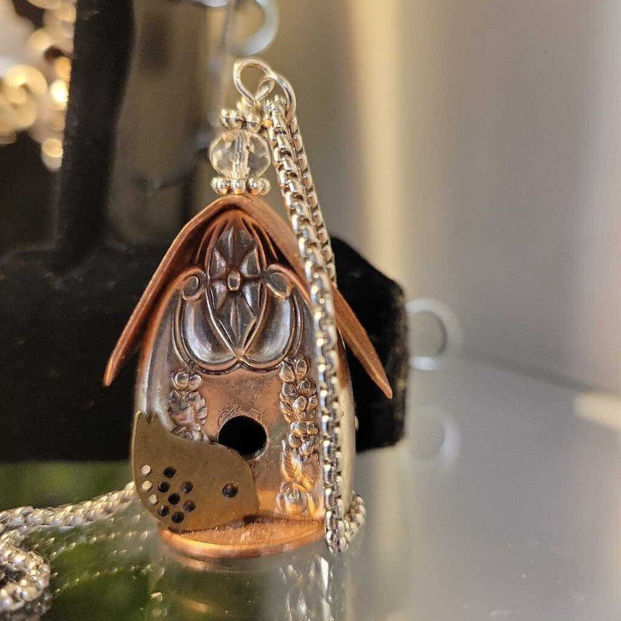 Silverware Birdhouse Necklace