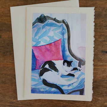 Cat on a Hot Pink Pillow Card