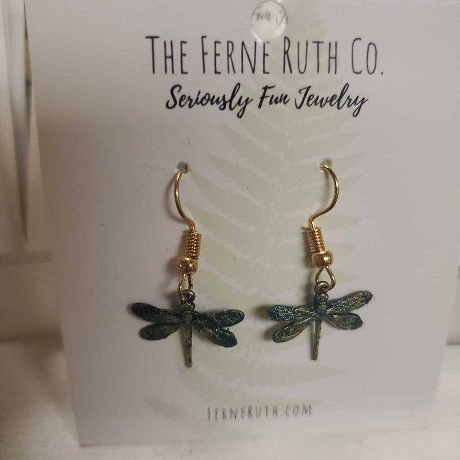 Dragonfly with Green Dangles Earrings