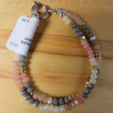 Pink/Grey Double Strand Bracelet