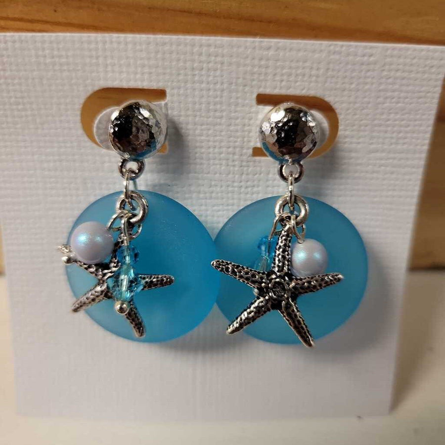 Blue Round Starfish Earrings