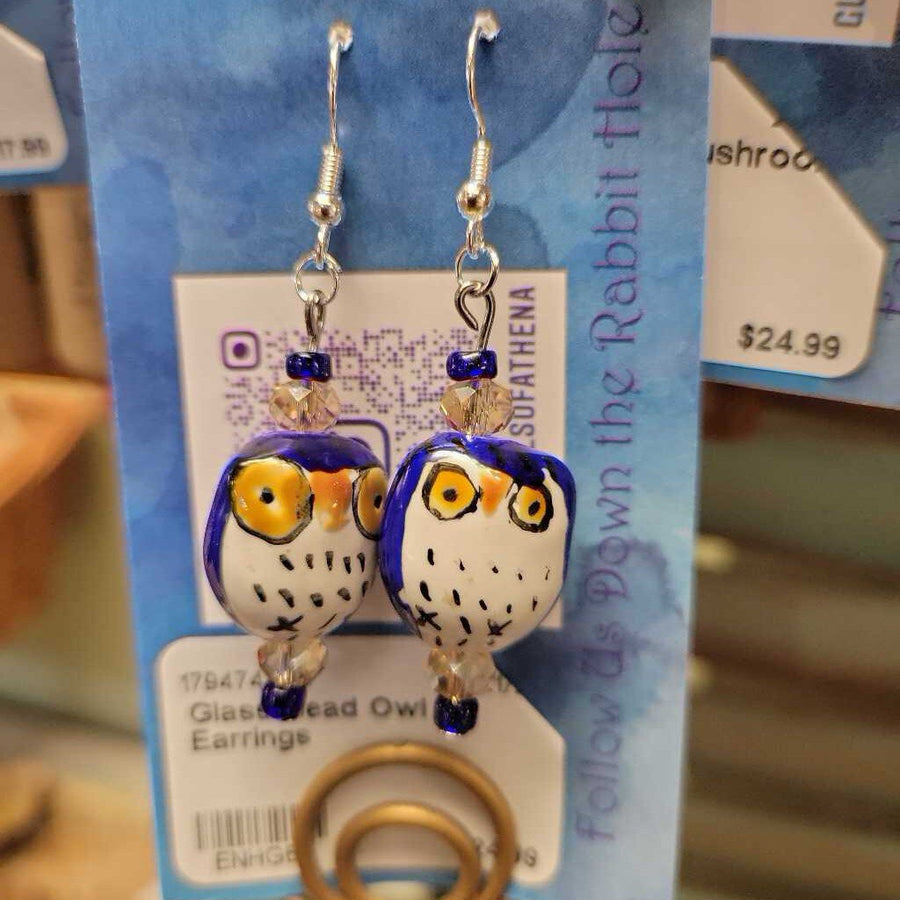 Glass Bead Owl Earrings