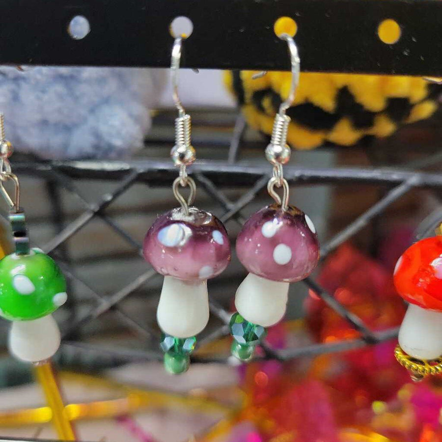 Glass Bead Mini Mushroom Earrings