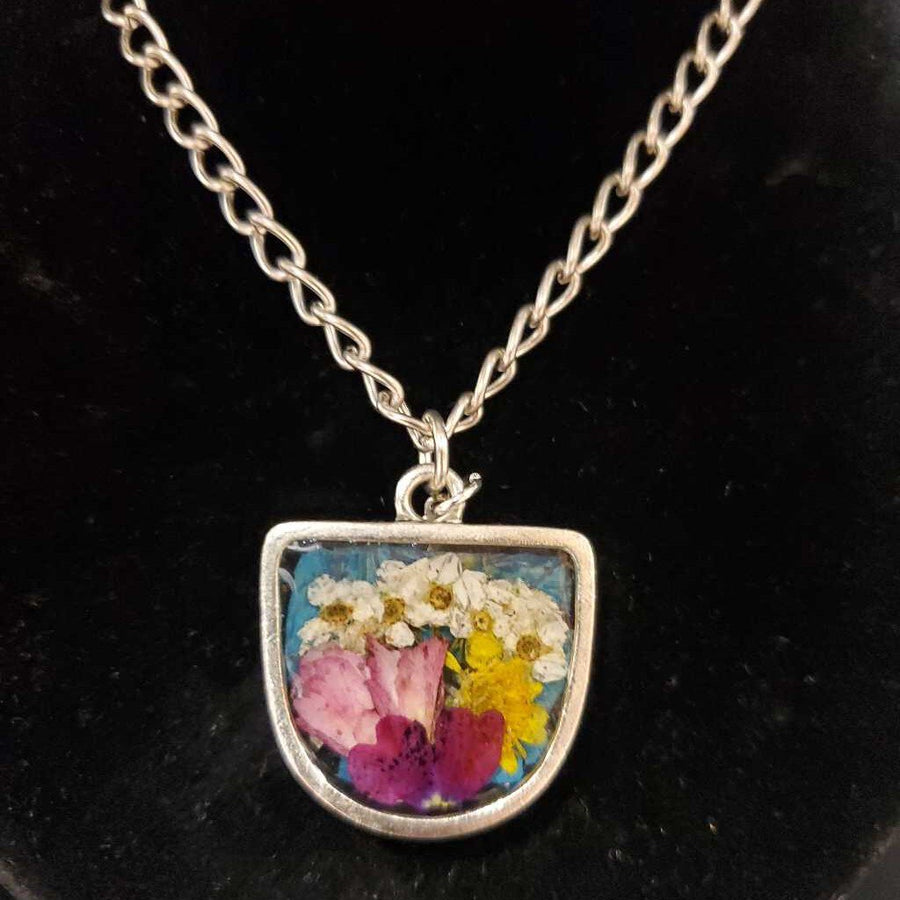 Silver Shield Floral Necklace