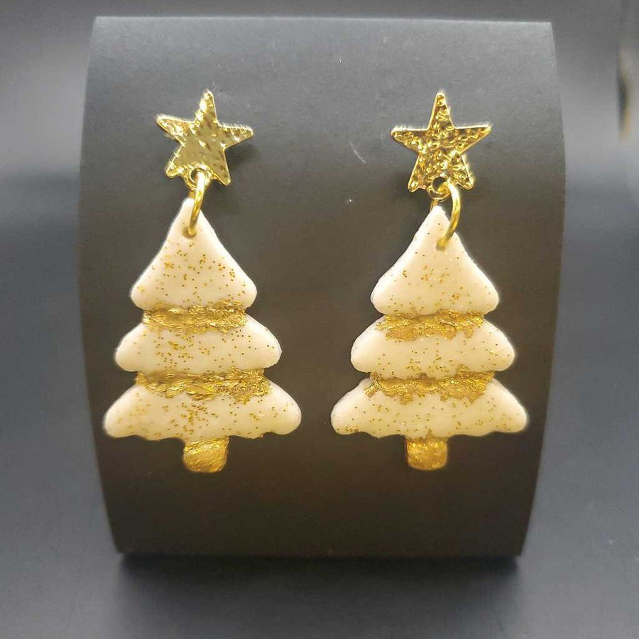 White Clay Christmas Tree Earrings