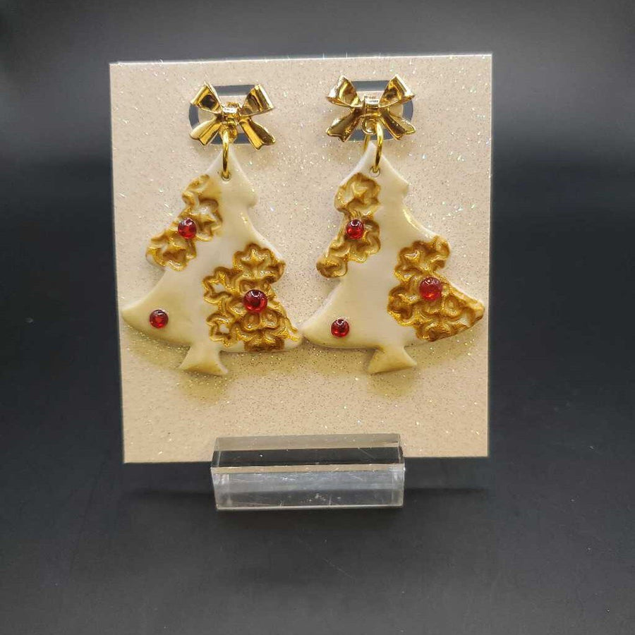 White/Red Clay Tree Earrings
