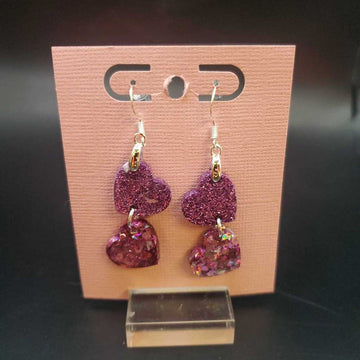Resin 2 Heart Purple Earrings
